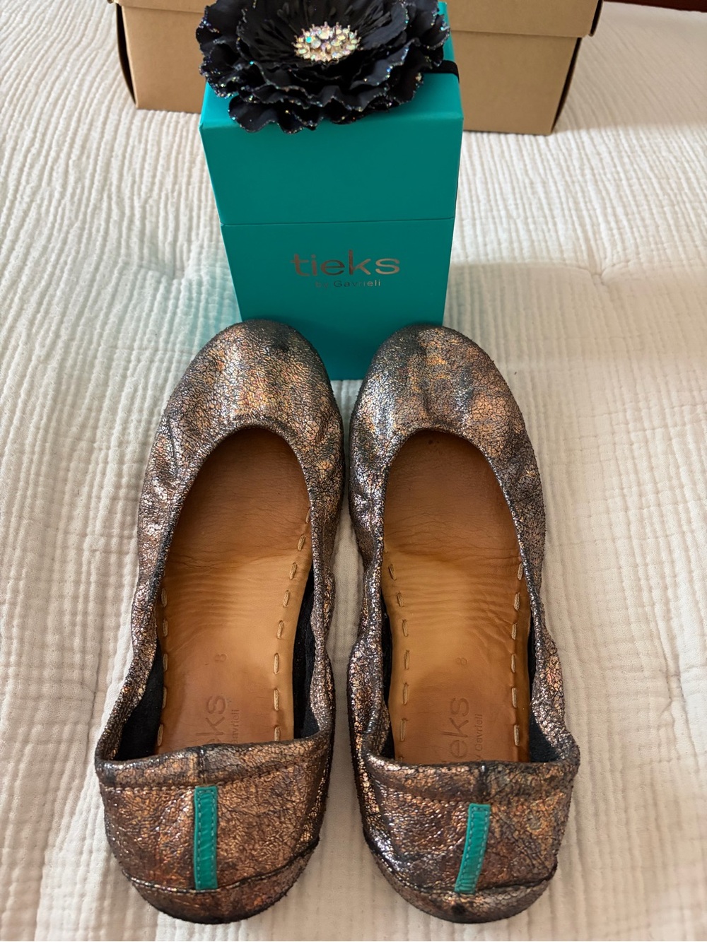 Tieks Lovestruck Metallic Bronze Leather Ballet Flats - SZ 8 IN BOX